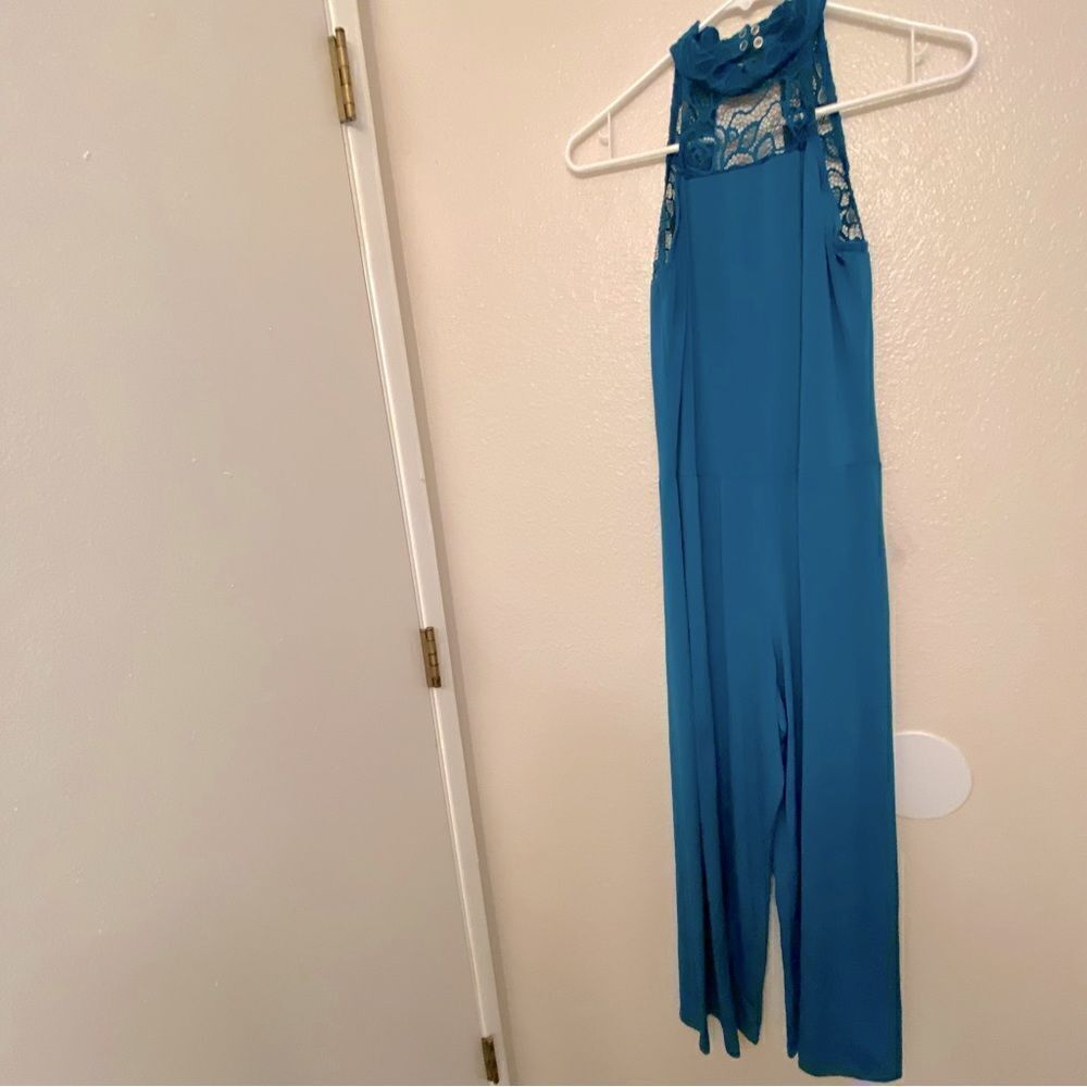 WEISSMAN Dance Costume unitard jumpsuit teal lace Open Hands 12372 adult MA - Picture 2 of 14